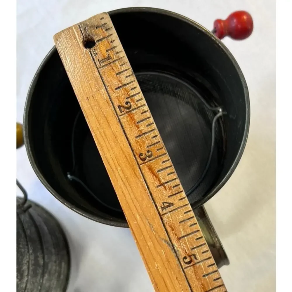 Vtg Bromwells 3 C Flour Measuring Sifter Set 2 Wood Crank Handle Made USA Decor